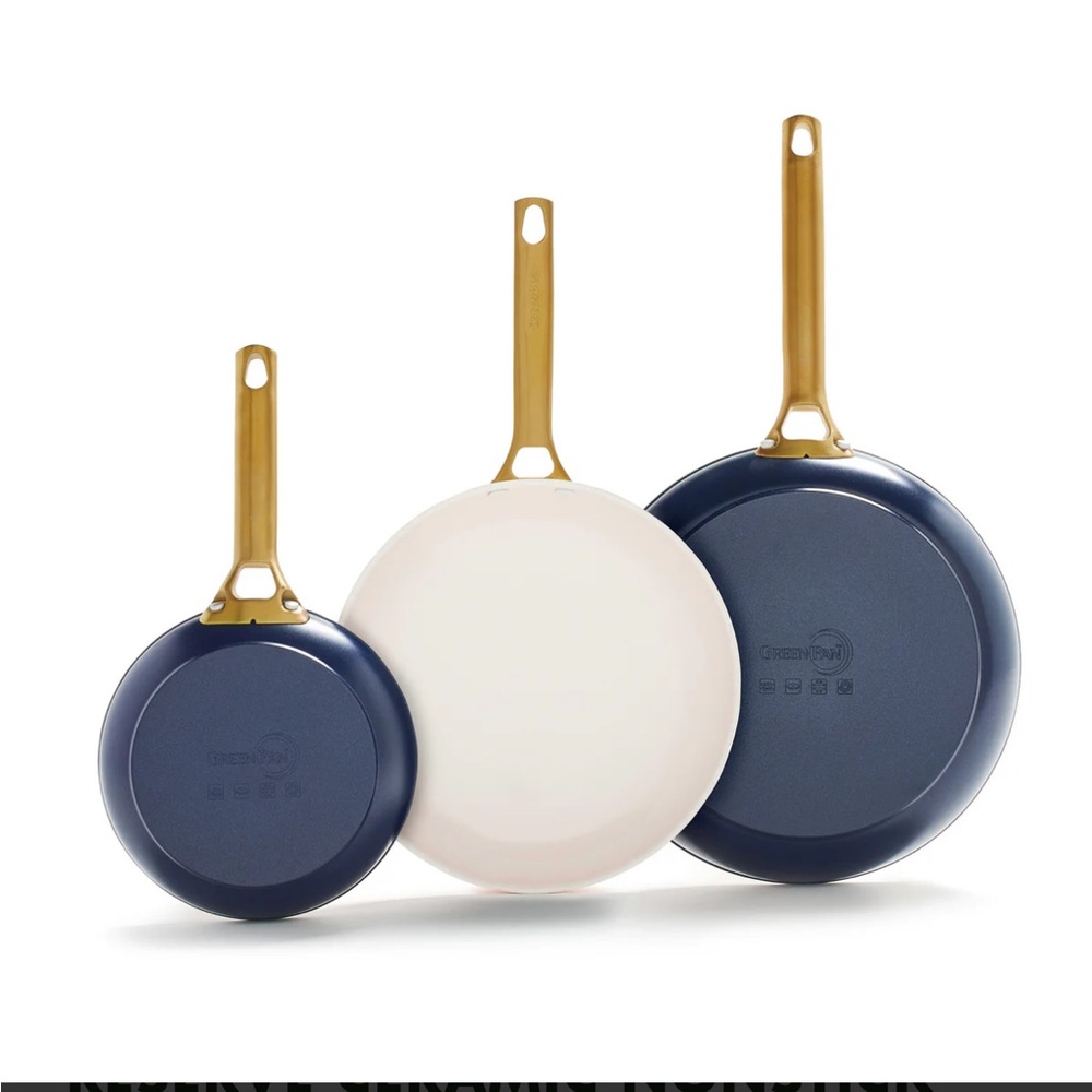 GreenPan Navy and Cream Non-Stick Skillet Trio